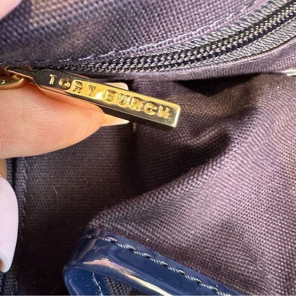 Tory Burch Ella French Navy Blue Tote Structured Design EUC - Picture 9 of 12